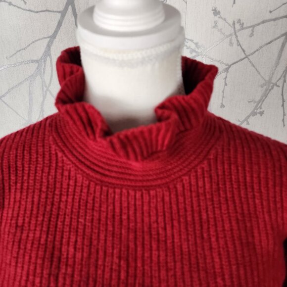 Club Monaco Red 100% Merino Wool Ruffle Neck Balloon Sleeve Sweater - Picture 4 of 9